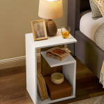 Table d’Appoint Forme G – Blanc & Effet Bois