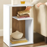 Table d’Appoint Forme G – Blanc & Effet Bois