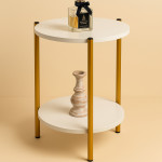 Table d’Appoint LINA – 2 Niveaux Blanc & Doré