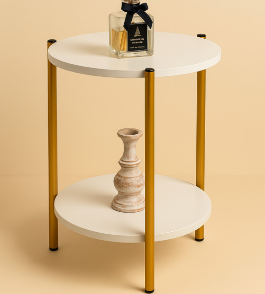 Table d’Appoint LINA – 2 Niveaux Blanc & Doré