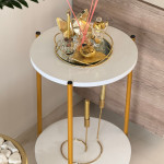 Table d’Appoint LINA – 2 Niveaux Blanc & Doré