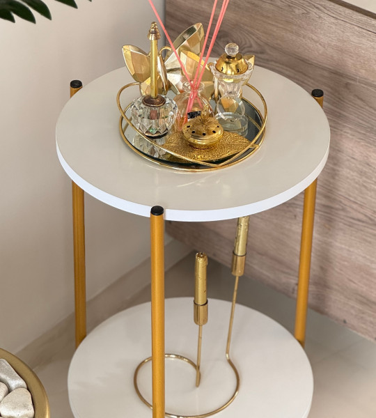 Table d’Appoint LINA – 2 Niveaux Blanc & Doré
