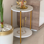 Table d’Appoint LINA – 2 Niveaux Blanc & Doré
